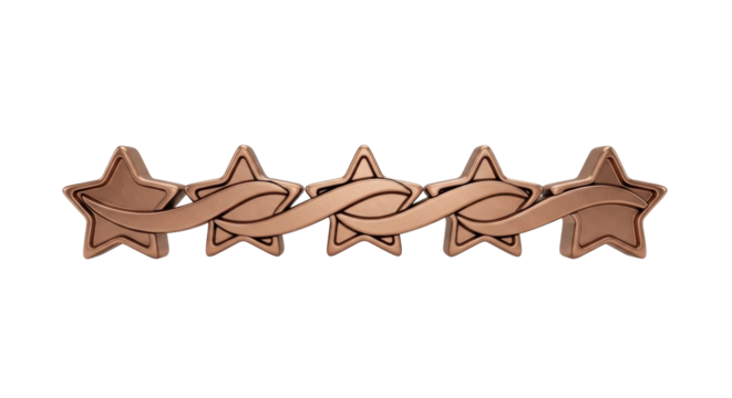 Isolated, antique metallic five-star design motif for use as a badge, medal, or rank emblem