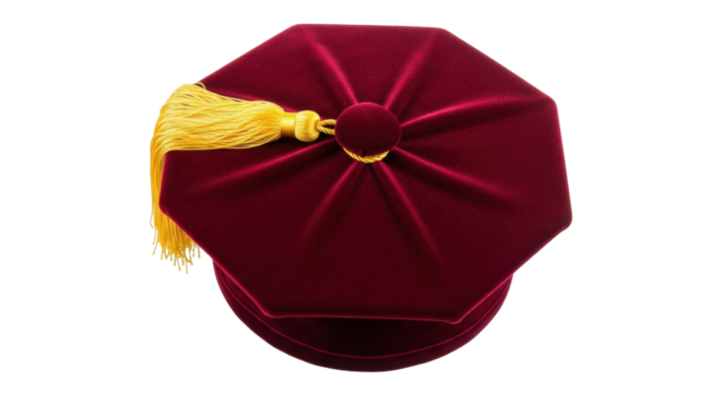 Isolated Academic Graduation Mortarboard, Dark Red, with Golden Tassel for Study Achievement