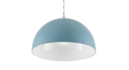 Isolated pendant lamp fixture with blue shade, home interior decor, modern lighting