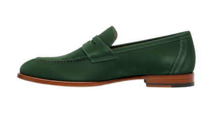 Isolated green leather Penny Loafer footwear, men's fashion shoe for casual or formal style
