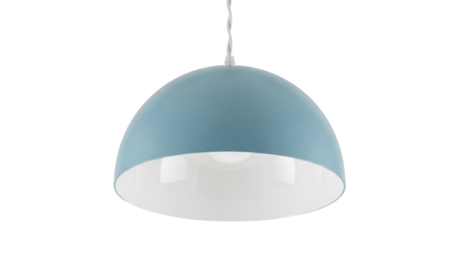 Isolated pendant lamp fixture with blue shade, home interior decor, modern lighting