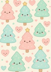 Cute pastel Christmas trees wallpaper.