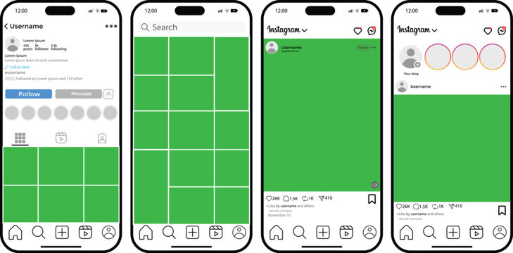 Instagram post mockup with smartphone. Instagram Post Story and profile mockup template frame. Social media template for Instagram UI and social network app interface design. 
