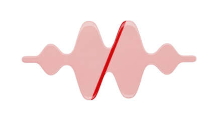 Isolated sound wave frequency graphic, pink audio signal with red crossbar, illustration