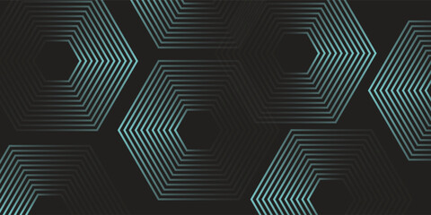 Dynamic turquoise neon hexagonal lines form a striking geometric pattern on a black background, evoking modern technology, futuristic design, and digital aestheticsPrint © Moh
