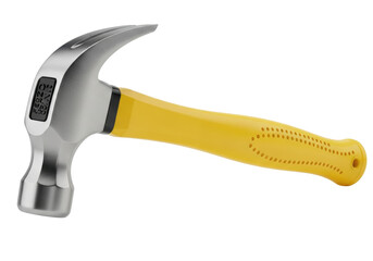 Isolated claw hammer with ergonomic yellow fiberglass handle for carpentry and construction