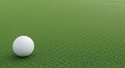 Golf ball resting on a vibrant green artificial turf surface