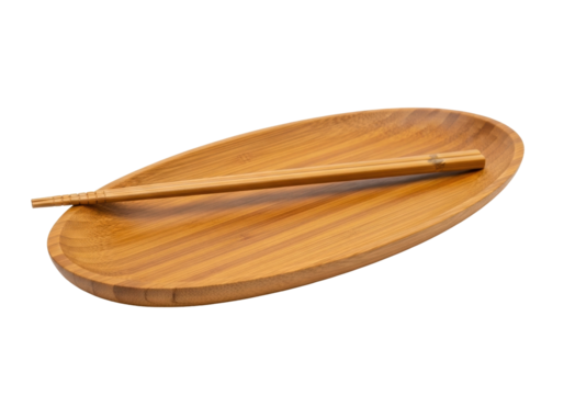 Isolated wooden serving tray with chopsticks for Asian cuisine, minimalist dining food - Powered by Adobe