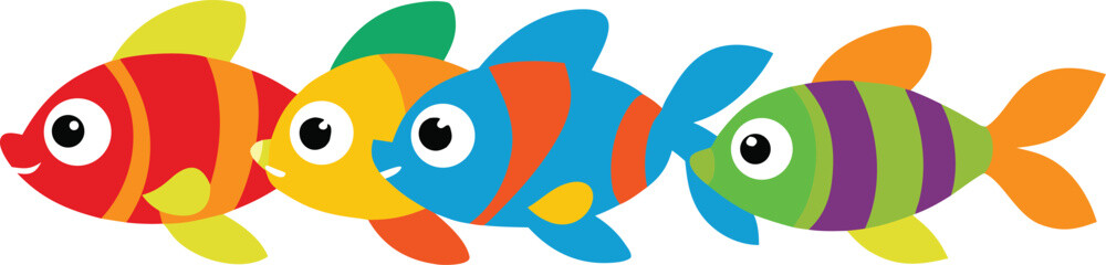Vibrant school of colorful cartoon fish swimming together playful aquatic illustration