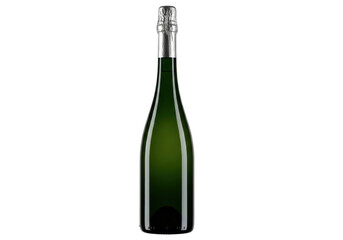 Isolated green glass champagne bottle with silver foil cap for celebration occasions