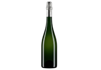 Isolated green glass champagne bottle with silver foil cap for celebration occasions