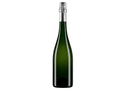 Isolated green glass champagne bottle with silver foil cap for celebration occasions