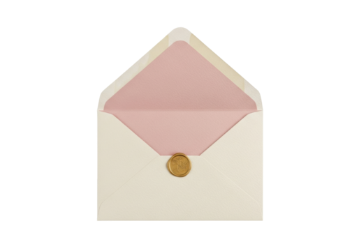 Isolated pale envelope with rose gold lining and wax seal for letters or announcements - Powered by Adobe