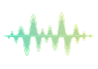 Isolated sound wave graphic in shades of green and yellow against no background. Vector art.