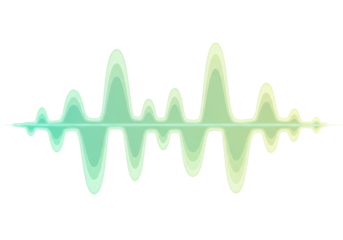 Isolated sound wave graphic in shades of green and yellow against no background. Vector art.