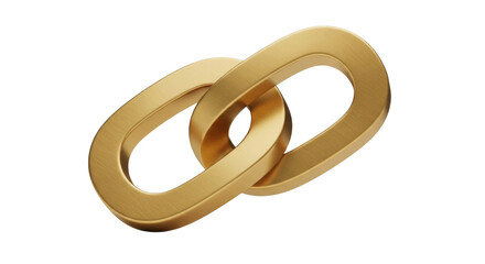 Isolated Gold-colored metal links connected; two metal segments intertwined to form chain