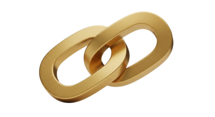 Isolated Gold-colored metal links connected; two metal segments intertwined to form chain