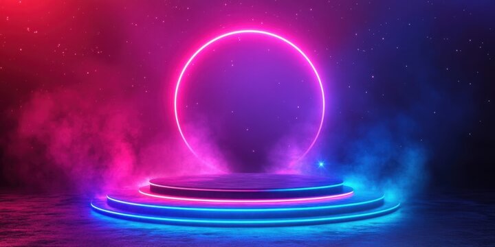 Electro scene mega sale event urban night market promotional banner neon environment street view vibrant concept