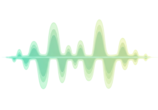 Isolated sound wave graphic in shades of green and yellow against no background. Vector art.