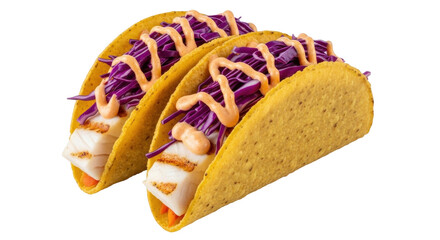 Isolated Delicious fish tacos, Mexican food, fast food, lunch snack, colorful ingredients