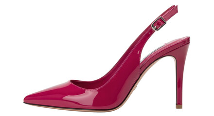 Isolated magenta slingback patent leather stiletto heel shoe with buckle, fashion footwear