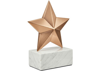 Isolated award in shape of golden star on white marble base, reward and recognition