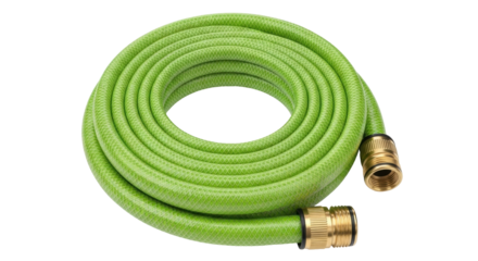 Isolated Coiled Green Garden Hose with Brass Fittings, Watering Equipment and Accessories