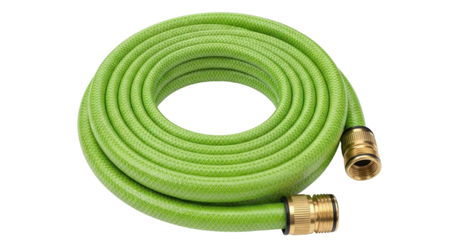 Isolated Coiled Green Garden Hose with Brass Fittings, Watering Equipment and Accessories