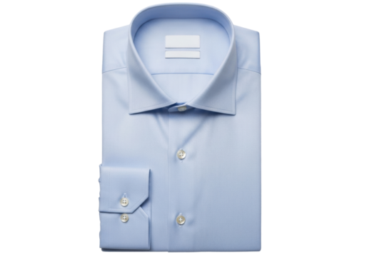 Isolated light blue dress shirt folded neatly, buttoned cuffs, formal or casual apparel