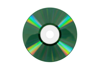 Isolated green CD with a blank center disk for music, software or information storage