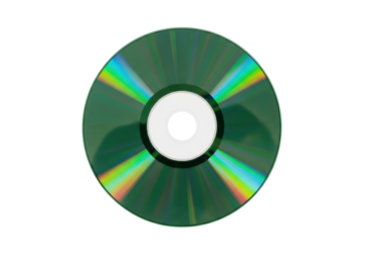 Isolated green CD with a blank center disk for music, software or information storage