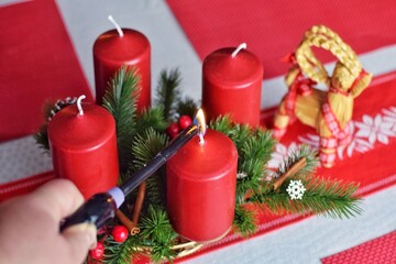 First Advent. The first candle of four is lit.  Tradition before Christmas.