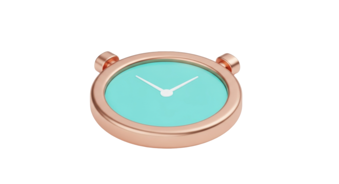 Isolated retro watch with copper bezel and turquoise face showing time in realistic design