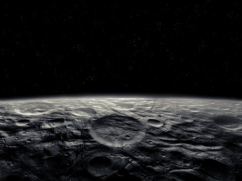 Craters of the Moon, view from orbit. Lunar landscape. Relief of the surface of the Earth's satellite. - Powered by Adobe