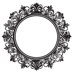 Detailed black and white ornate circular frame design for various applications