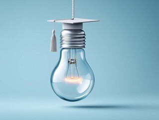 Light bulb with graduation cap on dark background. Education concept. 3D Rendering