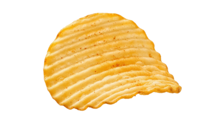 Isolated rippled golden potato chip snack for food photography and graphic design projects