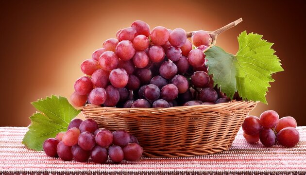 Fresh Red Grapes In A Basket Healthy Fruit Food Still Life Arrangement Isolated On Transprint Background - Powered by Adobe