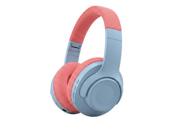 Isolated headphones in blue and coral tones on seamless backdrop for studio photography