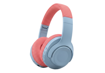 Isolated headphones in blue and coral tones on seamless backdrop for studio photography