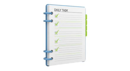 Isolated Daily Task Planner with Checkmarks Showing Completion of Work Agenda Goals