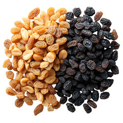 Obraz premium Dried fruit collection nuts and raisins overhead view