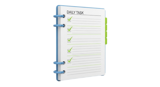 Isolated Daily Task Planner with Checkmarks Showing Completion of Work Agenda Goals