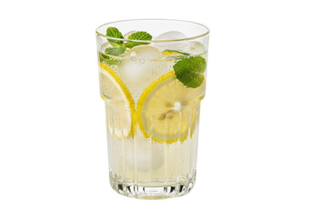 Isolated glass of lemonade with lemon slices and mint for refreshing summer drink concept