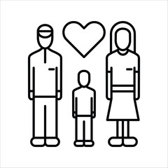 A simple yet profound line art illustration symbolizing the essence of family connection, love, and unity, depicting parents and a child under a heartwarming symbol of affection and togetherness