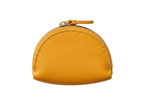 Isolated semi-circle coin purse with golden zipper, wallet accessory for fashion style item