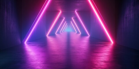 Neon light tunnel exploration urban cityscape realistic illustration vibrant environment eye-level view futuristic concept