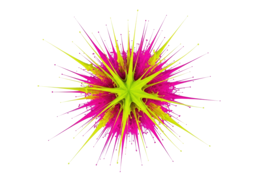 Isolated burst of bright neon splashes, modern abstract colorful explosion design element