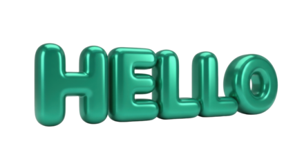Isolated word Hello balloon font, graphic message in green, greeting, typography 3D sign