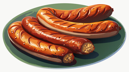 Very beautiful semi-realistic vector illustration of grilled pork sausages, showing perfectly cooked, golden-brown sausages with detailed texture, separated individually on a clean white background fo